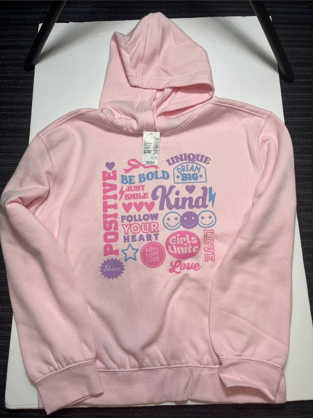 Girls' Light Pink Graphic Hoodie with Positive Message